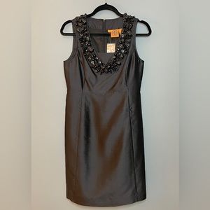 Tory Burch Black Embellished V-Neck Sheath Dress